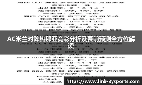 AC米兰对阵热那亚竞彩分析及赛前预测全方位解读